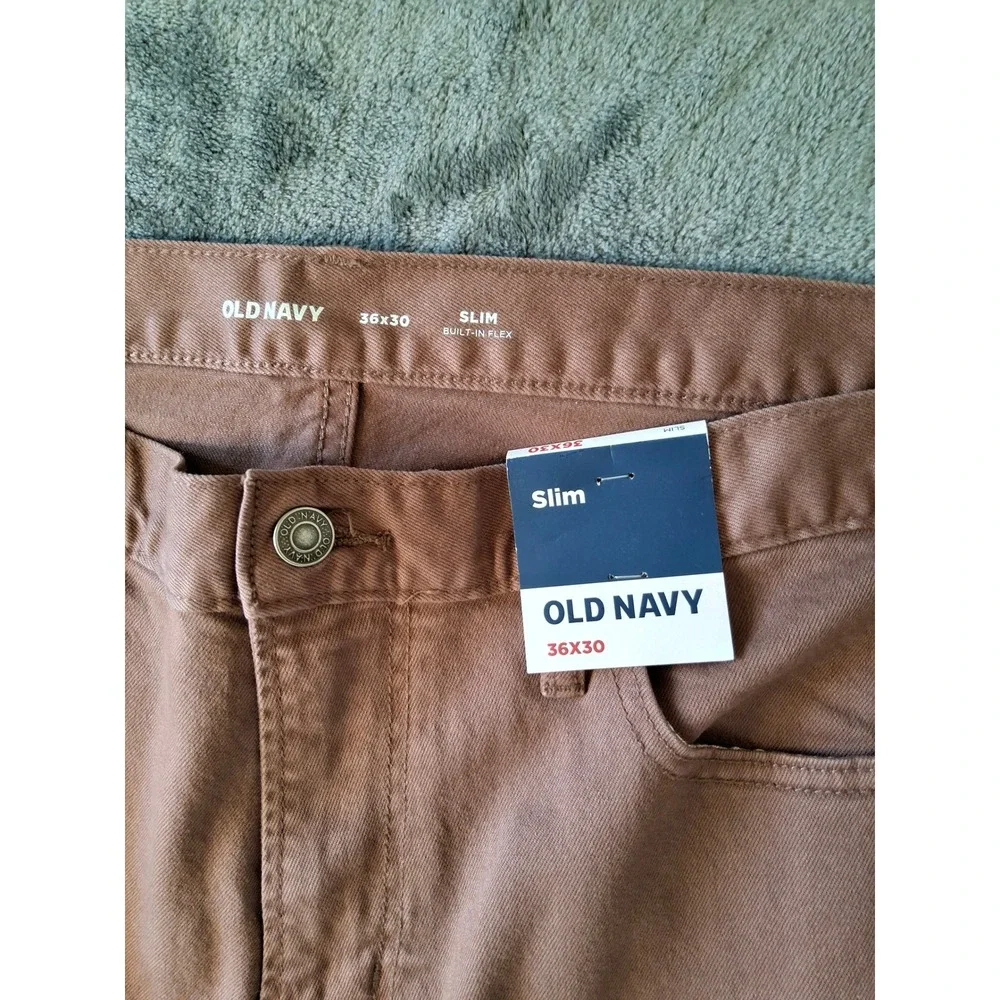 Old Navy Mens Slim Built-In Flex Pants Brown 36x30 506443-01-1 New